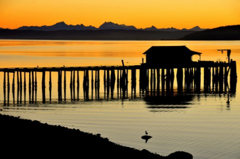 Penn Cove, Whidbey Island, Pier, Sunrise